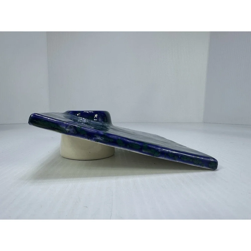 VINTAGE ART POTTERY IKABANA WARE VASE BLUE PURPLE CERAMIC GLAZED SQUARE